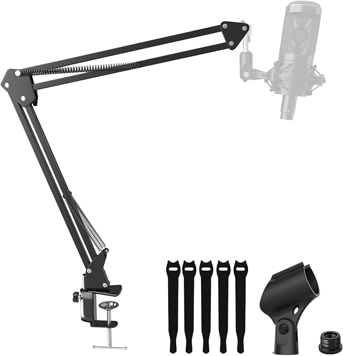 Mic Boom Arm Stand [MAX 3.3lbs] Heavy Duty Desk Scissor Mount for Streaming | for Blue Yeti, HyperX QuadCast S, SoloCast, Snowball, Fifine K669B, AT2020, Medium Arm, Desk Clamp & Cable by EtourAudio