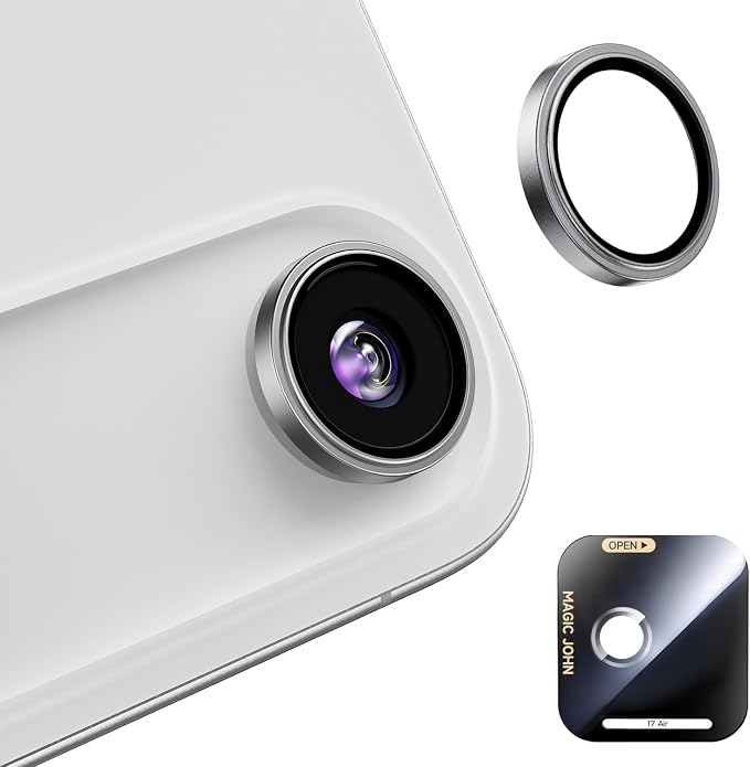 MAGIC JOHN for iPhone Air Camera Lens Protector [Alignment Kit&1:1 Invisible Fit] 9H Aerospace Tempered Glass, Ultra HD, Metal Individual Ring,Set of 2,Sliver by MAGICJOHN