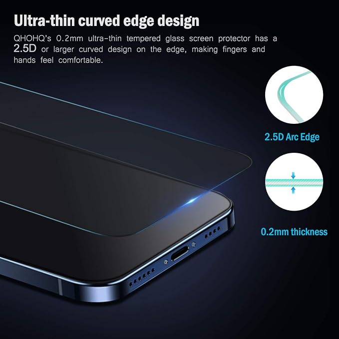 QHOHQ [2 Pack] Privacy Screen Protector for iPhone 12 Pro Max 6.7 Inch, Anti-Spy Tempered Glass Film, 9H Hardness, 2.5D Edge, Scratch Resistant, Easy Install - Case Friendly - Image 3