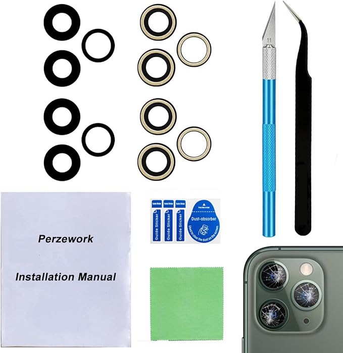 2 Set Original Back Rear Camera Lens Glass Replacement for iPhone 11 Pro Max and iPhone 11 Pro with pre-Installed Adhesive and Reparing Toolkit by Perzework