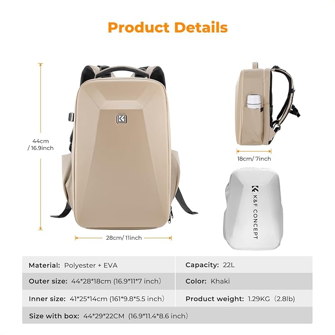 K&F CONCEPT Camera Backpack,Hardshell Photography DSLR Camera Bag | 15-15.6 Inch Laptop Compartment, Waterproof, Hard Shell Camera Case, Compatible with Canon/Nikon/Sony/DJI Mavic Drone, B07 - Image 7