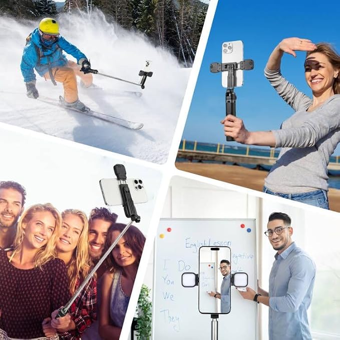MQOUNY Mini iPhone Tripod Stand & Selfie Stick with Wireless Remote & Removable Light, Extendable Stand 360 Rotation Compatible with iPhone & Android Samsung (Black) - Image 6