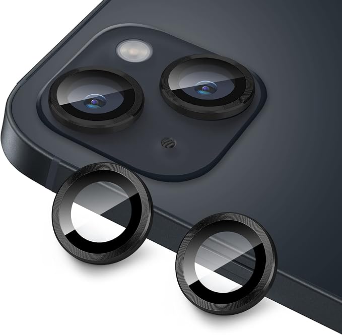 for iPhone 13 Mini/iPhone 13 Camera Lens Protector, Anti-Scratch 9H Tempered Glass Metal Camera Screen Protector Shockproof Cover Film Ring -2 Pcs Black by Hsefo