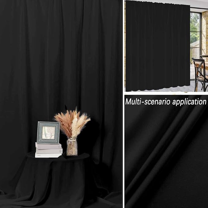 Black Backdrop Background for Photography, 8ft x 10ft Photo Background Curtain Rod Pocket Fabric Drapes Panels for Boys Birthday Holiday Home Halloween Decoration Portrait Photoshoot, Party and Video - Image 2