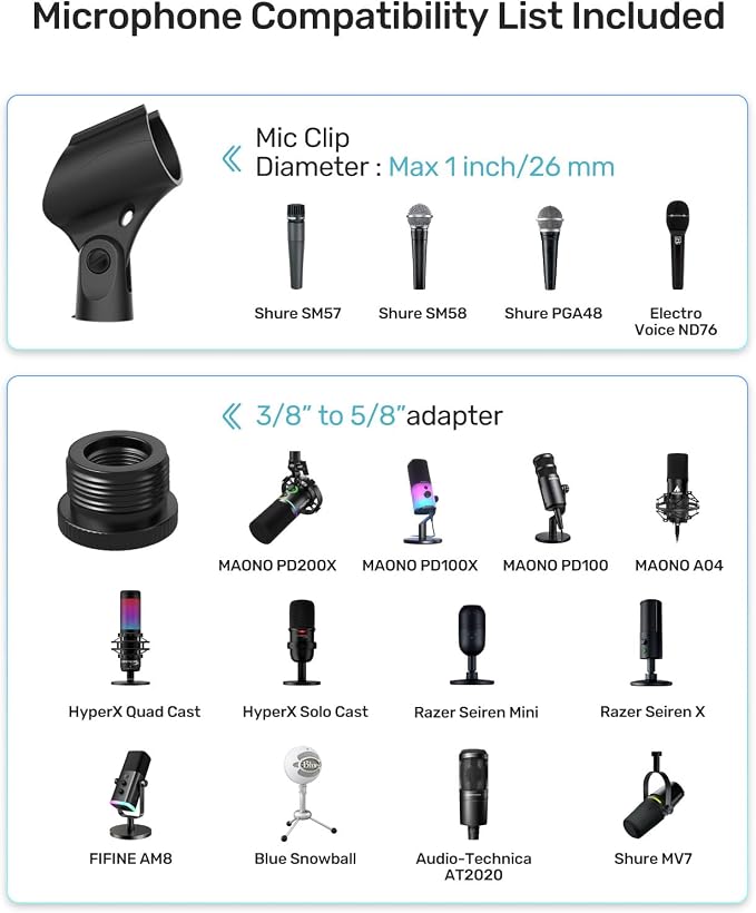 Mic Boom Arm Stand [MAX 3.3lbs] Heavy Duty Desk Scissor Mount for Streaming | for Blue Yeti, HyperX QuadCast S, SoloCast, Snowball, Fifine K669B, AT2020, Medium Arm, Desk Clamp & Cable - Image 4
