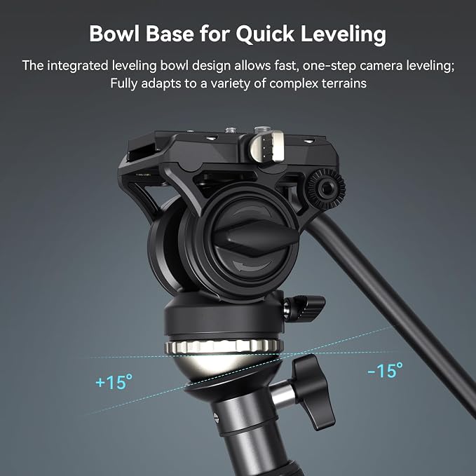 SmallRig CT210 Video Tripod, 75" Video Camera Tripod Monopod with +/-15° Leveling Base Fluid Head, Professional Camera Tripod Compatible with Video Camera, DSLR, Camcorder-4475 - Image 2