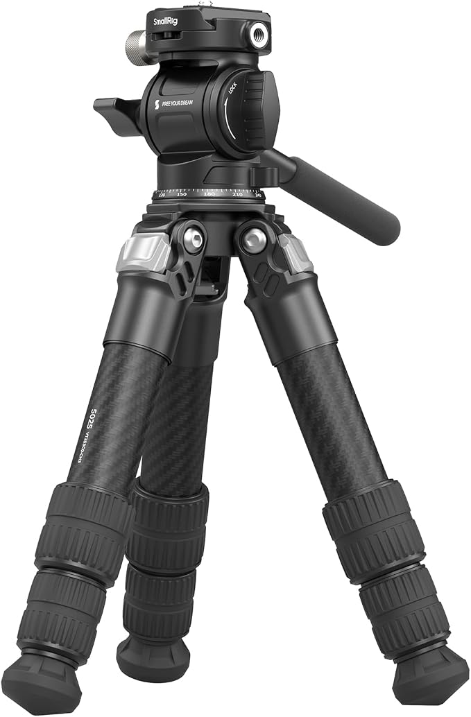 SmallRig Carbon Fiber Tabletop Tripod Kit - 5025 | 17" Mini Desktop Tripod with Fluid Video Head, Built-in QR Plate for Arca, Holds Up to 3kg/6.6lb, Compact for Travel by SmallRig