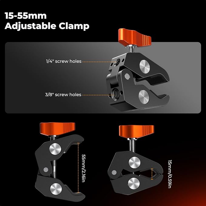 K&F CONCEPT 9.8" Magic Arm Clamp with Cold Shoes | 360° Ball Heads Camera Arm Mount for Monitor/Flash/Microphone/DSLR Camera, MS32 - Image 5