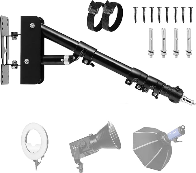 SITTO Ring Light Wall Mount 43inch/110cm, Triangle Boom Arm for Barbershop | Beauty Salon, Live Streaming, Tattoo, Photography Studio, Support 180° Rotation by SITTO