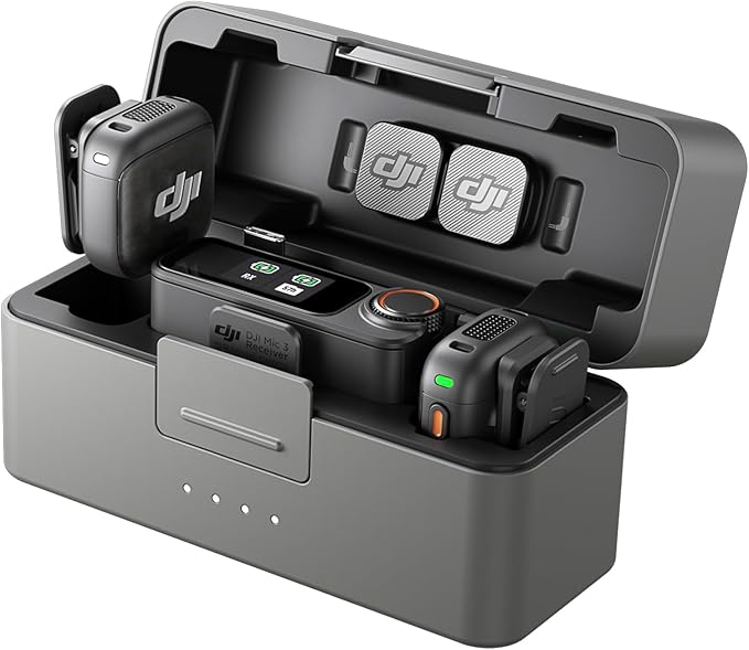 DJI Mic 3 (2 TX + 1 RX + Charging Case), Wireless Microphone | Mini Mic for iPhone/Camera/Android, Ultralight, Adaptive Gain Control, Dual Band Anti-Interference, 28h Use, Vlog by Unknown