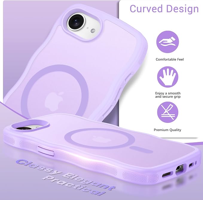 BENTOBEN Magnetic for iPhone 17e Case,Cute Wavy Frame [Compatible with MagSafe] Translucent Matte Anti-Slip Bumper Women Girls Boys Men Shockproof Drop Protective Cover for iPhone 17e,Light Purple - Image 3
