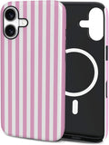 TPU Phone Case for iPhone 16, MagSafe Wireless Charging Compatible, Shockproof Slim Fit Protective Cover with Anti-Yellowing & Raised Camera Protection (Pink Stripe, iPhone 16) by Unknown