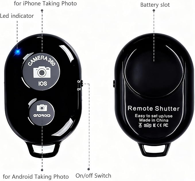 Cellphone Remote Shutter for Smartphones and Tablets, AOQIYUE Wireless Camera Remote Control Compatible with iPhone/Android Cellphone Wrist Strap Included (Black-Pink-Purple) - Image 7