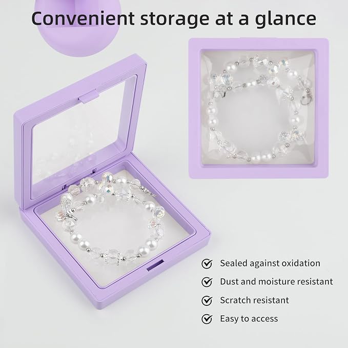 20 Pcs Floating Frame Case with Stands, 3.5X 3.5 x 0.8 inch, Challenge Coin Display,Transparent PE Jewelry Storage Box, Floating Display Holder Stands for Antique Challenge Coins, Medallion(ColorB) - Image 5