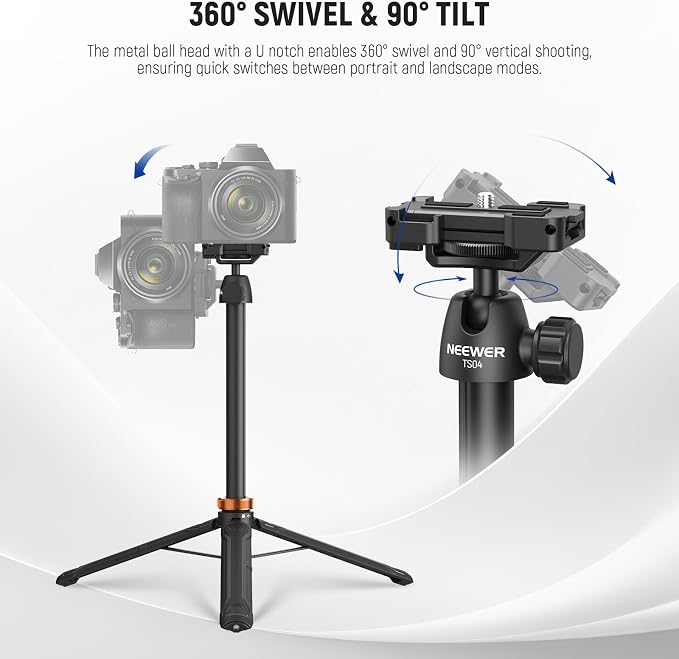 NEEWER Basics 59" Selfie Stick Tripod Compatible with iPhone Canon Sony | For DSLR Camera, Small, Metal, Portable Travel Desk Stand, for Video Recording, Filming, TS04 - Image 7