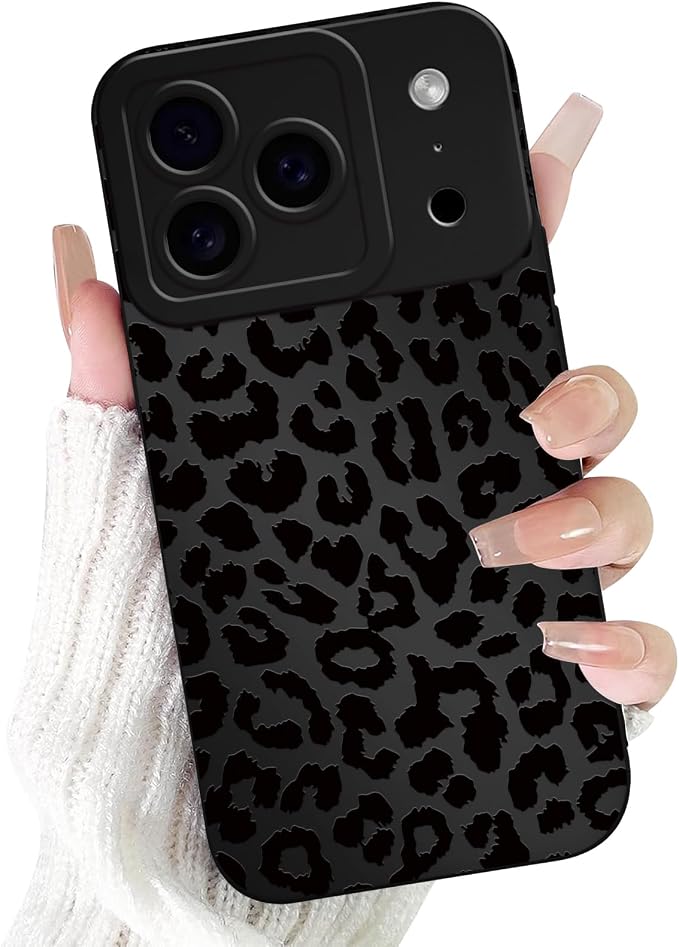 Cute Black Cheetah Print Phone Case for iPhone 17 Pro Max 6.9" | Aesthetic Leopard Pattern Design Cover Full Camera Lens Protective Shockproof Soft Slim TPU Funda for Men Women Girls by Unknown
