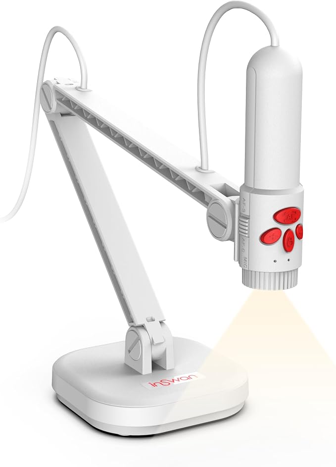 INS-3 Handheld USB Document Camera, LED, Mic, Multi-Angle Capture | Dual Auto Focus, Plug and Play, Compatible with Windows/Mac /Chromebook for hands-on teaching, live demos and presentation by INSWAN