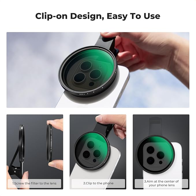 K&F CONCEPT 67mm Clip-on ND2-32 Phone Camera Lens Filter Kit | Multi-Coated Variable Neutral Density Light Reduction Filter Compatible with iPhone 16 15 14 13 12 11, FP101 - Image 7