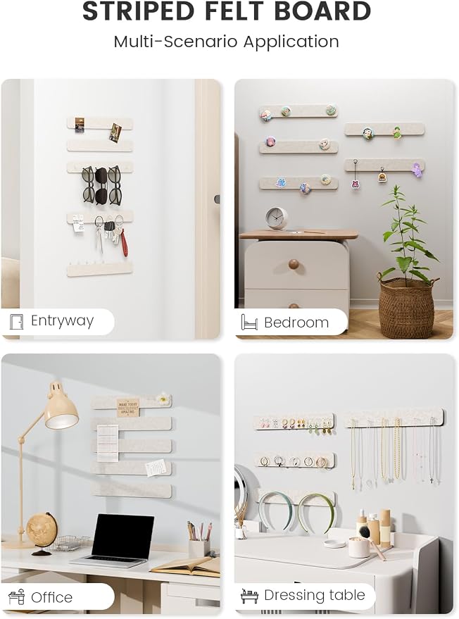 Fluxynara 13" x 2" Felt Wall Panels, Oatmeal | 5-Pack Includes 35 Push Pins and Adhesive Tabs for Photos, Notes and Decor in Bedroom Doors, Home Office or Studios - Image 6