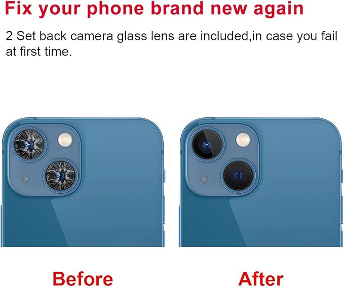 2 Set OEM Back Rear Camera Lens Glass Replacement for iPhone 13 and iPhone 13 Mini with pre-Installed Adhesive and Reparing Toolkit - Image 4