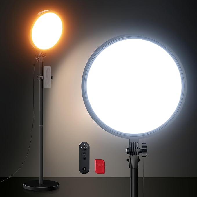 NEEWER Basics 13" 45W Large Ring Light with 66" Stand, 3000K-6500K CRI95+ Full Screen LED Panel Lighting with Phone Holder/Remote for Video Recording Selfie Streaming Makeup Studio Photography, BR45B - Image 2