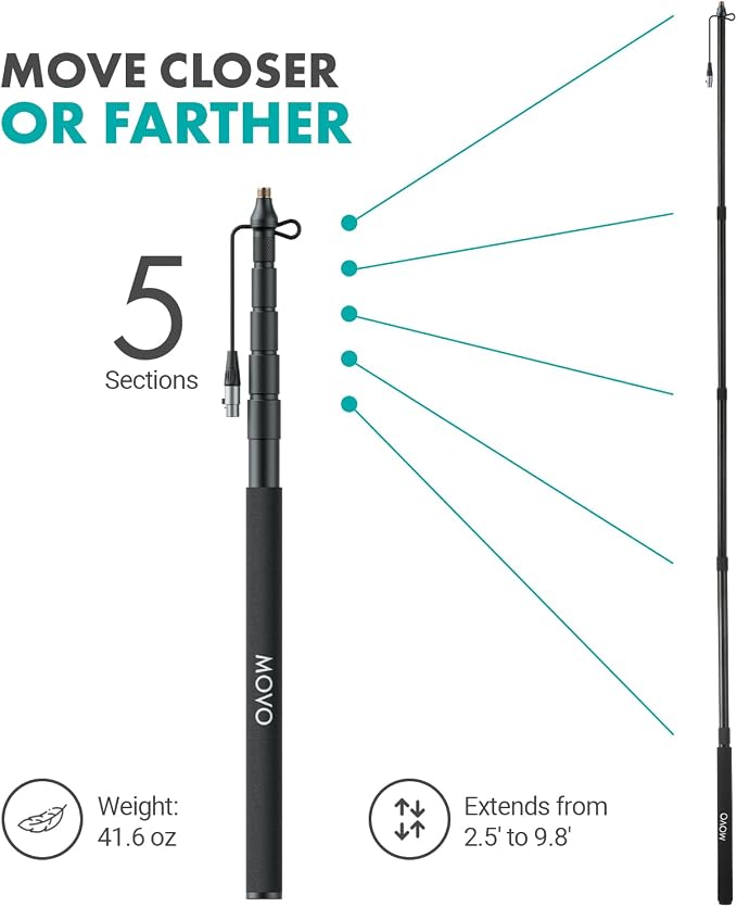 Movo Location Sound Production Bundle for Shotgun Microphones - Includes 9.8-foot CMP-17C Boom Pole with Integrated XLR Cable and Blimp Windshield/Vibration Protection System - Image 5