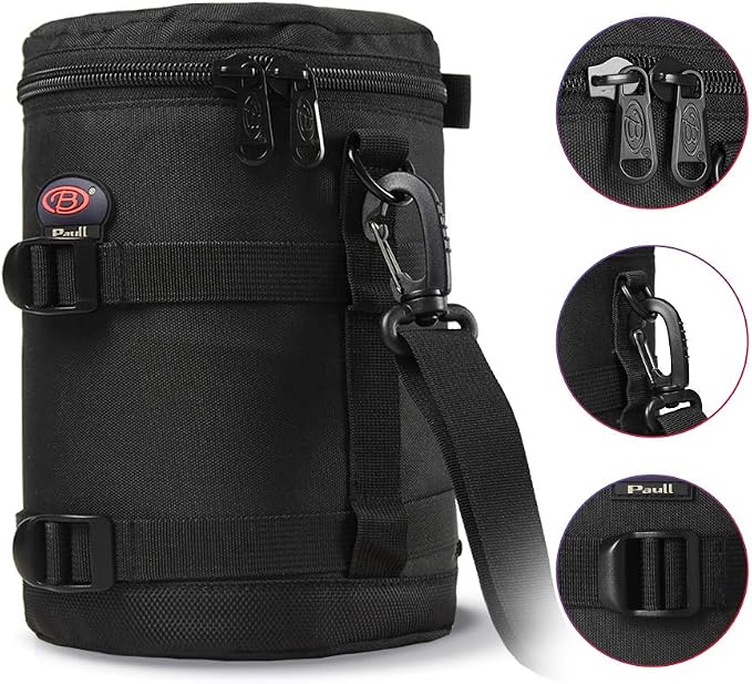 DSLR Camera Lens Case Pouch Bag for Lenses up to 4.33" x 6.70" | Lightweight Padded Lens Case with Zipper, Soft Lining & Carrying Strap, Protects Lenses from Dust, Scratches & Water - Image 4