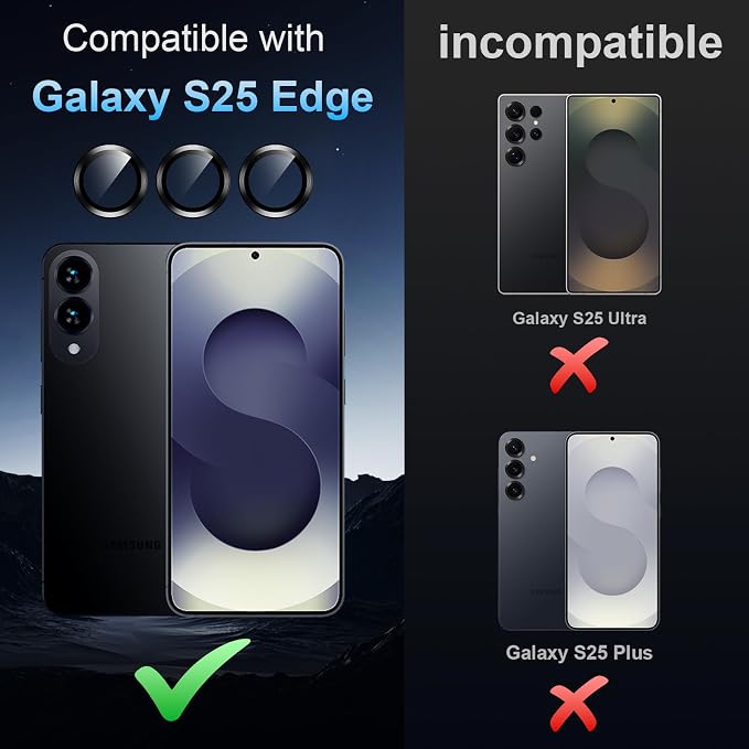 Korecase for Samsung Galaxy S25 Edge Camera Lens Protector, 9H Tempered Glass Anti Scratch Camera Screen Protector Film Shcokproof Metal Ring Lens Protector for Galaxy S25 Edge,Pink - Image 2