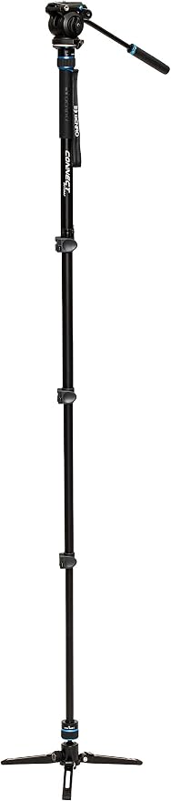 Benro Connect Video Monopod with S2 PRO Flat Base Fluid Video Head, Head Mounts to 3 Leg Base, 2.5kg Max, 3 Leg Folding Base w/Ball Lock, Flip Lock, Carrying Case - Image 2