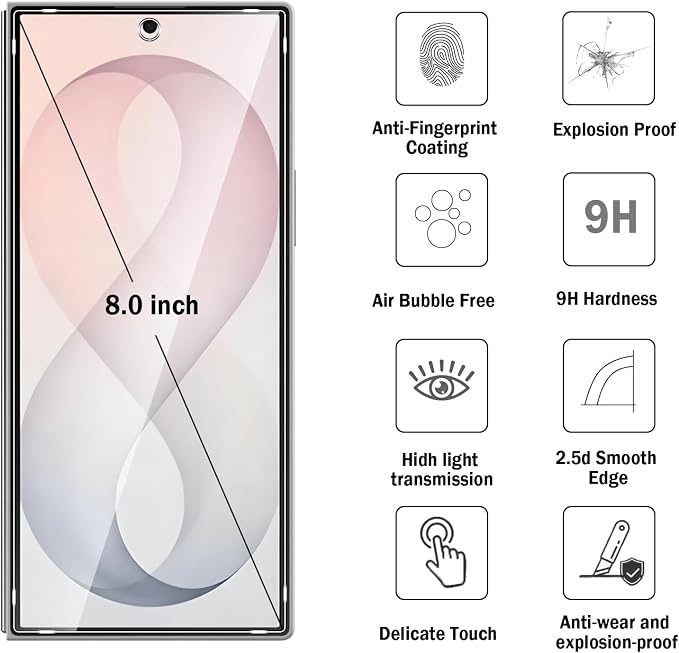 2+2 Pack for Samsung Galaxy Z Fold 8 Ultra Screen Protector with Camera Lens Protector,Full Coverage 9H Tempered Glass Film,HD Clear Scratch Resistant,Bubble-Free for Galaxy Z Fold8 Ultra Screen Protector - Image 2