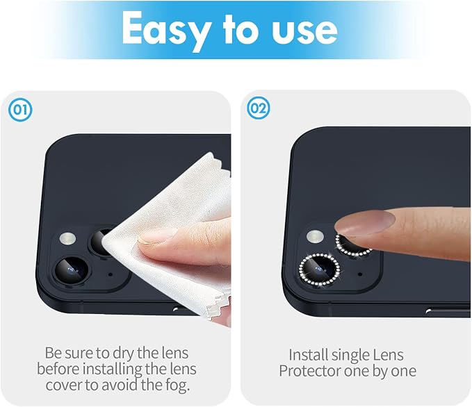 for iPhone 14/14 Plus Camera Lens Protector Bling Diamond, Black | Individual Metal, 9H Hardness, Scratch Resistant, Shockproof, Drop Protection, Case Friendly, Stylish Accessories - Image 7