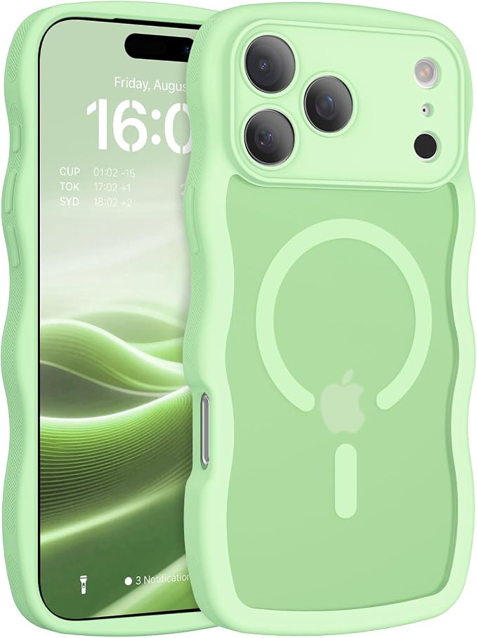 BENTOBEN Magnetic for iPhone 17 Pro Case, Cute Wavy Full Camera Protection [Compatible with MagSafe] Matte Anti-Slip Bumper Women Girls Boys Protective Cover for 17 Pro 6.3", Matcha Green by BENTOBEN