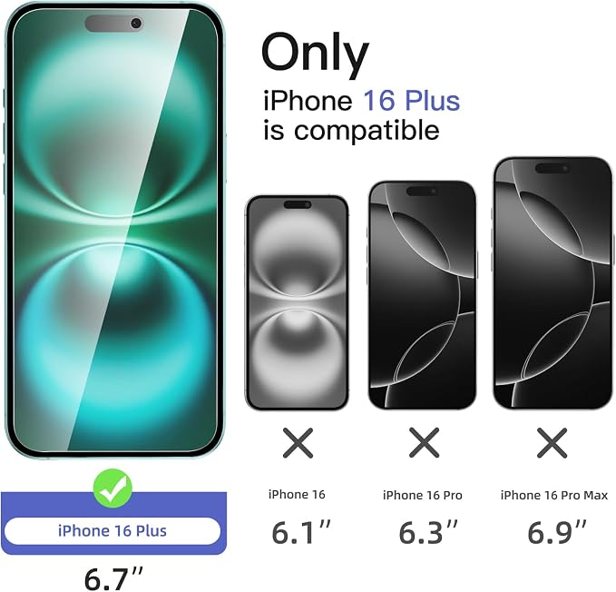NEW'C 3x Privacy for iPhone 16 Plus Screen Protector (6.7 inches)+ 3x Camera Lens Protector, Sensor Protection, Case Friendly Tempered Glass Film + Dust Plug - Easy installation tool included - Image 2