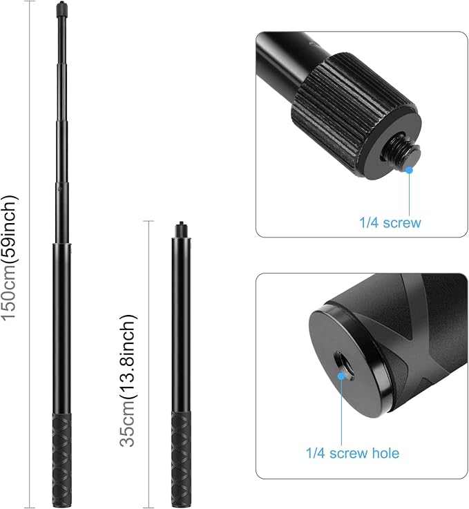 PULUZ Motorcycle Bike Handlebar Double clamp Mount with 59" Invisible Selfie Stick for insta360 X4/X3/X2/XONE/GO2/3 Action Camera - Image 2