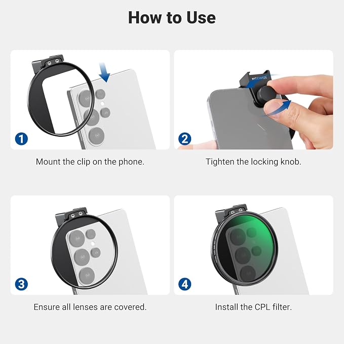 NEEWER 67mm Phone CPL Filter with Cold Shoe Clip, HD Circular Polarizer Lens Filter Accessories with Adjustable Polarization, Compatible with Android Samsung S26 Ultra iPhone 17 Pro Max & More, FL-113 - Image 8