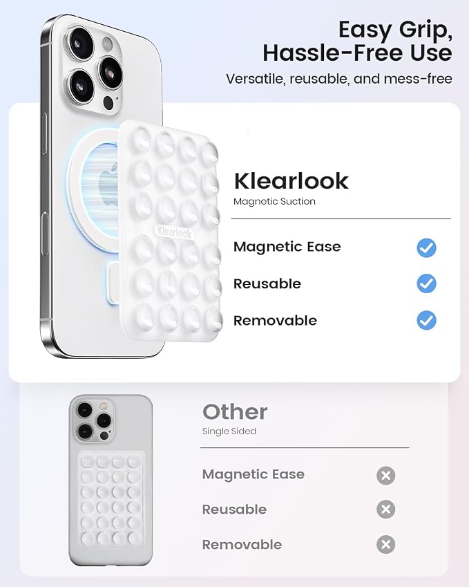 Klearlook 2PCS Magnetic Suction Phone Mount for MagSafe Case, Transparent | Sticky Phone Grip Holder for iPhone, Removable Hands-Free Selfie/Video for TikTok Influencers, Women Girl Gift - Image 3