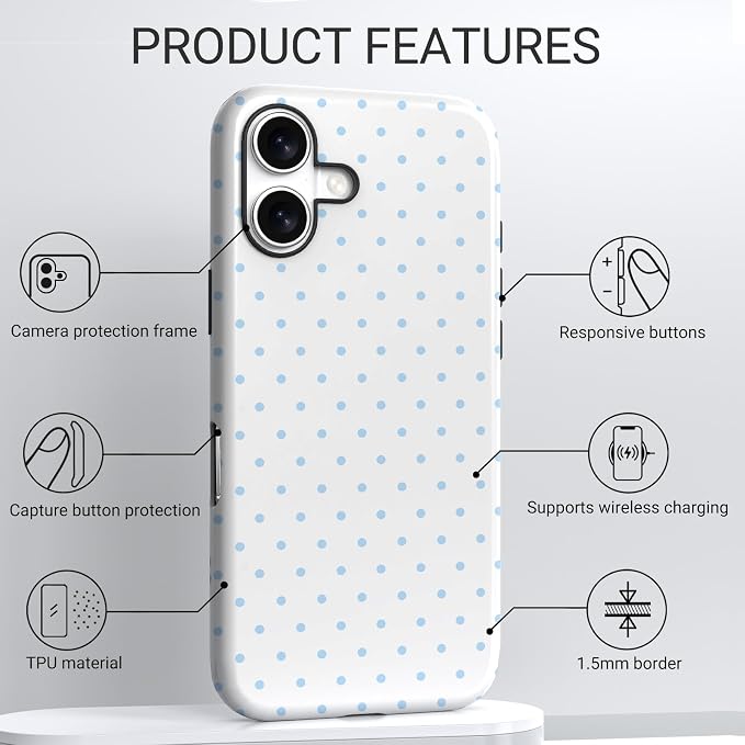 TPU Phone Case for iPhone 16, MagSafe Wireless Charging Compatible, Shockproof Slim Fit Protective Cover with Anti-Yellowing & Raised Camera Protection (Polka dot 3, iPhone 16) - Image 3