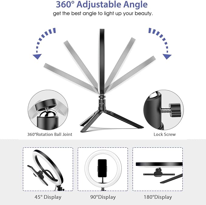 Ring Light with Stand OEBLD Dimmable Desk Selfie Ring Light with Phone Holder for Video Photography Remote Control for Makeup Live Streaming YouTube Lighting (D(10.2''Ring Light & Tripod)) - Image 5
