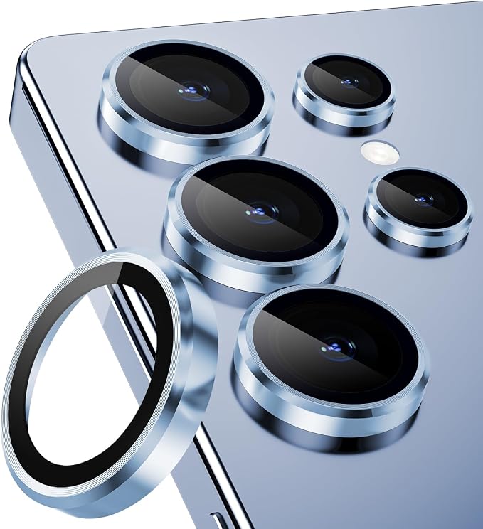 CloudValley for Samsung Galaxy S25 Ultra Camera Lens Protector | 9H Tempered Glass + Aluminum Alloy Individual Lens Protective Ring, [1 Second Installaion] Ultra-HD Glass Cover,Titanium Blue by CloudValley