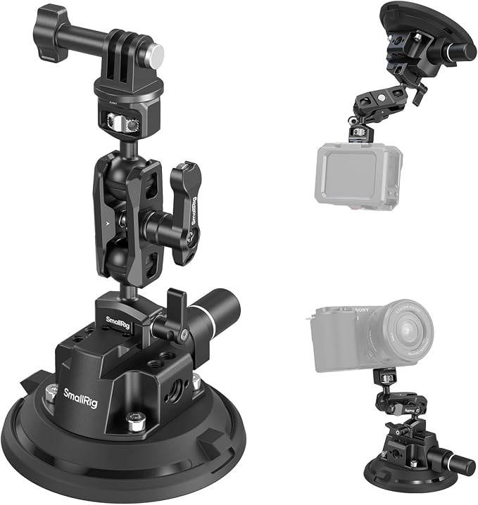 SMALLRIG 4" Camera Suction Mount with Ball Head Magic Arm, Car Mount for Lightweight Camera/Action Camera/Phone, Air Pump Vacuum Suction Cup, Max Load 3kg/6.6 Pound - 4236 by SmallRig
