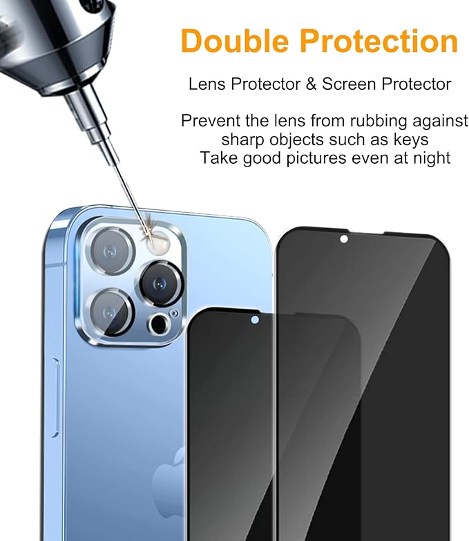 PEHAEL for iPhone 13 Pro Max Privacy Screen Protector+Camera Lens Protector | Installation kits, Anti-Spy Private, Anti-Scratch, 9H Tempered Glass, Case Friendly, 2+2 Pack, [6.7 inch] - Image 6
