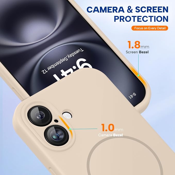 Miracase Silicone & Magnetic for iPhone 16 Case, Sand | Compatible with MagSafe, Anti-Scratch Microfiber Lining, Liquid Silicone Case Shockproof Drop Protection Phone Case for 16 - Image 8