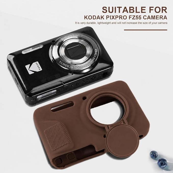 Camera Case for Kodak PIXPRO FZ55 with 2-Pack Screen Protector | Cute Charm Wrist Strap, Soft Silicone Protective Case with Removable Lens Cap for Kodak FZ55 Accessories - Coffee Brown - Image 7