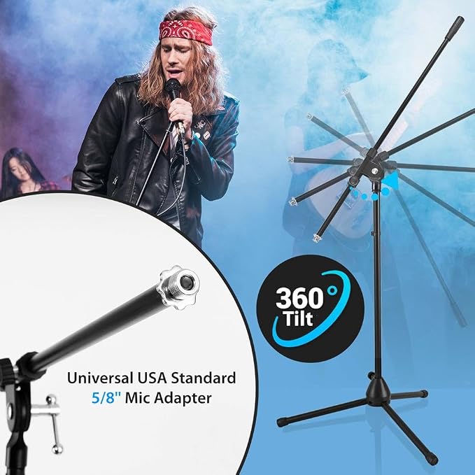 Pyle Heavy Duty Microphone Stand-Height Adjustable from 51.2'' to 78.75'' Inch High w/Extendable Telescoping Boom Arm 29.5'' and Stable Tripod Base-Clutch in T-Bar Adjustment Point PMKS56 - Image 3