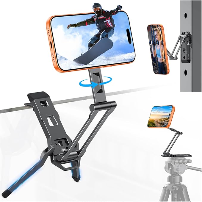 OMOTON TP06 Pro [Equipped Lanyard] 360° Rotating for MagSafe Tripod, Black | with Hook, Magnet Back & Arca-Swiss Base, 1/4" Screw, Magnetic Phone Tripod for iPhone 17/16 Pro Max Air Fits Vlog, Travel by OMOTON