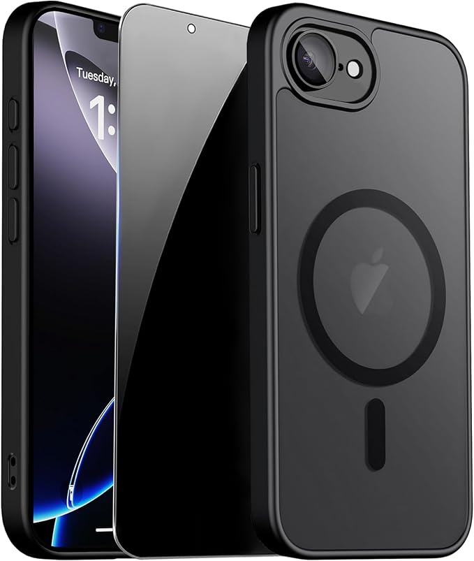 Magnetic for iPhone 17e Case & iPhone 16e Case, Black | Full Camera Protection, Privacy Screen Protector, Compatible with MagSafe, Translucent Matte Shockproof Cover for 17 e 16 e by ZOZDOKG