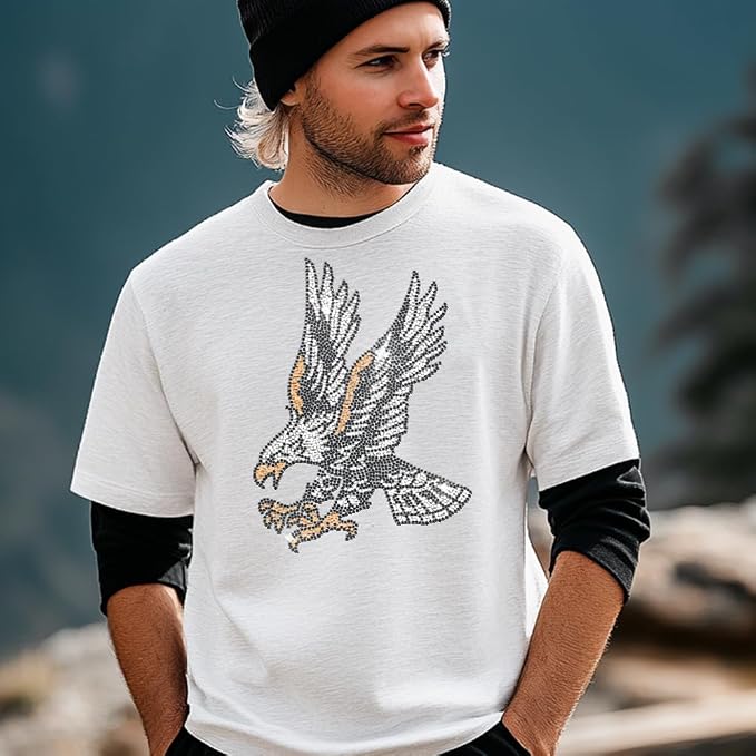1 Pc Eagle Pattern Iron on Rhinestones Transfer, Bling DIY Patch Clothing Repair Applique T-Shirt Vest Shoes Hat Jacket Decor Clothing DIY Accessories - Image 6