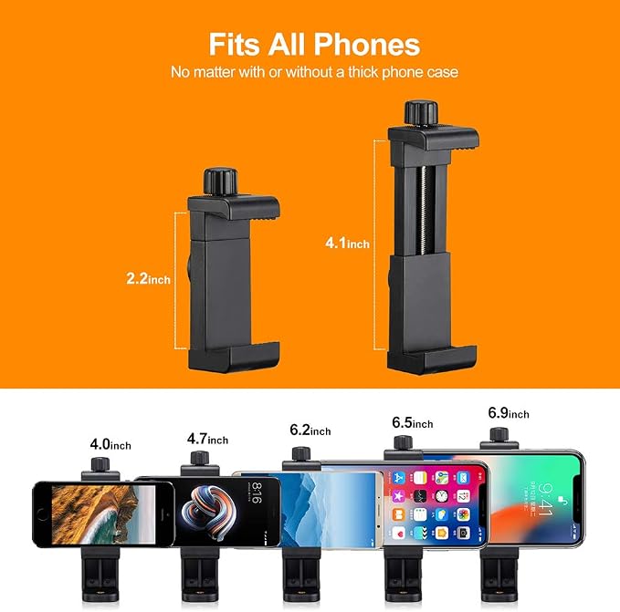 Phone Tripod Mount Adapter, Universal Tripod Cell Phone Holder | Fits Any Smartphone, 1/4" Screw, Rotating Vertical/Horizontal, Compatible with iPhone, Samsung, Selfie Stick, Monopod - Image 4