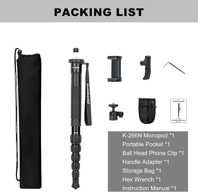Koolehaoda 63" Aluminum Camera Monopod with Phone Stand | Portable Travel Photography Stick, Walking Stick Handle, Compatible with Canon, Nikon, Sony, Video Camcorder, DSLR - Image 8