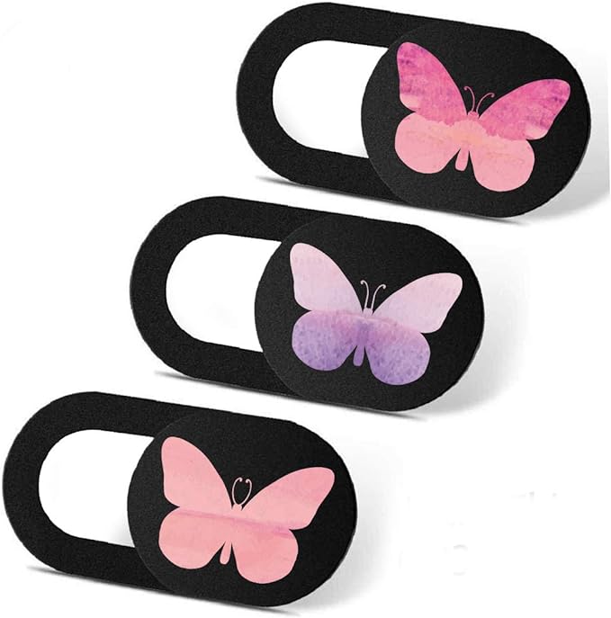 Webcam Cover Slide Ultra Thin Laptop Camera Privacy, 3 Butterfly | 3 Pcs Buterfly, Ultra thin camera cover fit for Cell phone desktop tablet PC, front camera blocks webcam to protect privacy by IMNEXT2U